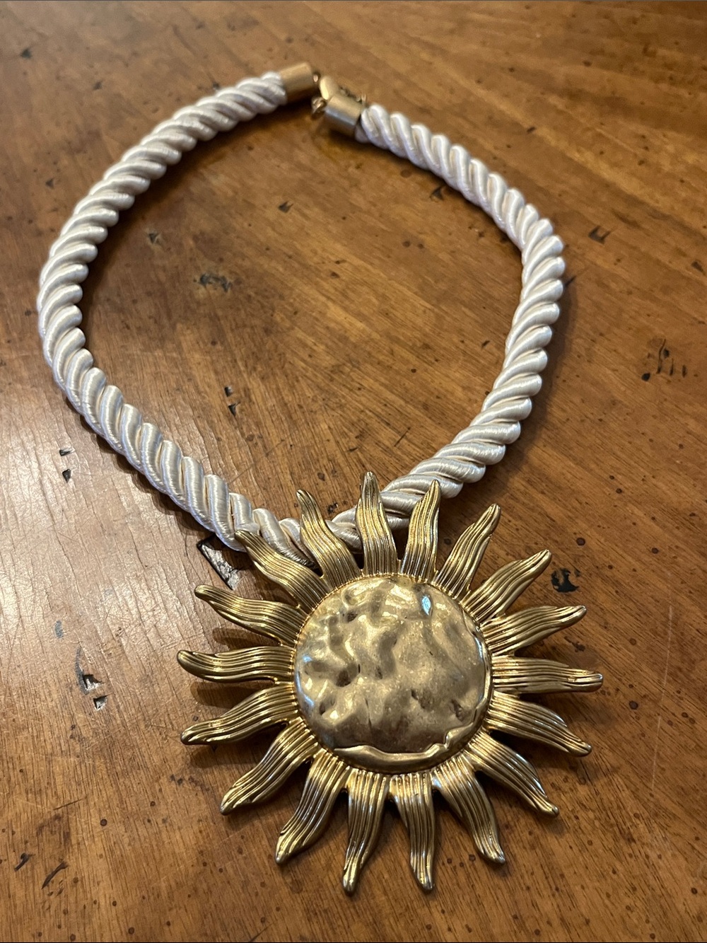 Zara Sun Pendant Rope Necklace Celestial Twisted Cord Statement Gold Tone ~16"